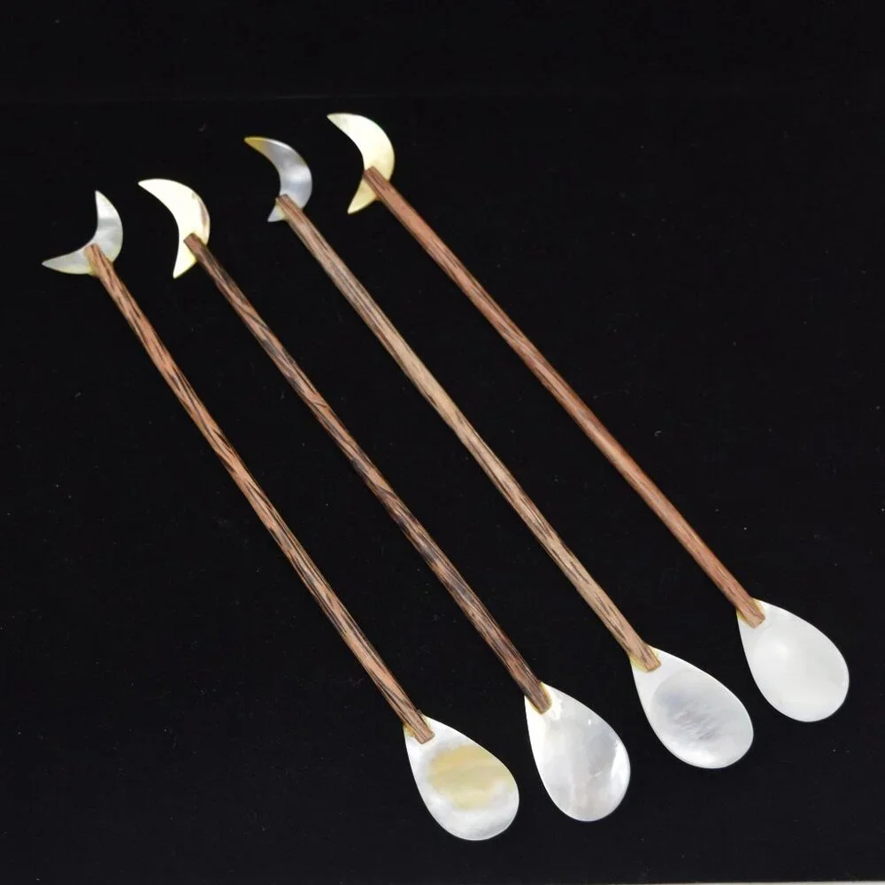 Set of 4 Mother of Pearl Spoons Bali Sono Wood 7